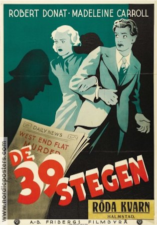 De 39 stegen 1935 poster Robert Donat Madeleine Carroll Alfred Hitchcock