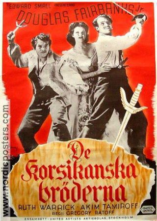 De korsikanska bröderna 1941 poster Douglas Fairbanks Jr Ruth Warrick Akim Tamiroff Gregory Ratoff Äventyr matinée