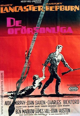 De oförsonliga 1960 poster Burt Lancaster Audrey Hepburn Audie Murphy John Huston