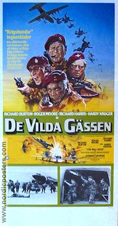 De vilda gässen 1978 poster Roger Moore Richard Burton Richard Harris Hardy Kruger Andrew McLaglen Fallskärm