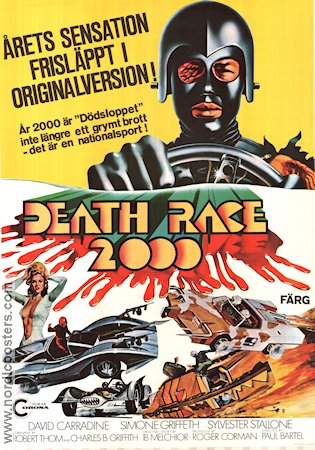 Death Race 2000 1975 poster David Carradine Sylvester Stallone Simone Griffeth Roger Corman Bilar och racing Kultfilmer
