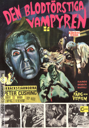 Den blodtörstiga vampyren 1968 poster Peter Cushing Robert Flemyng Wanda Ventham Vernon Sewell