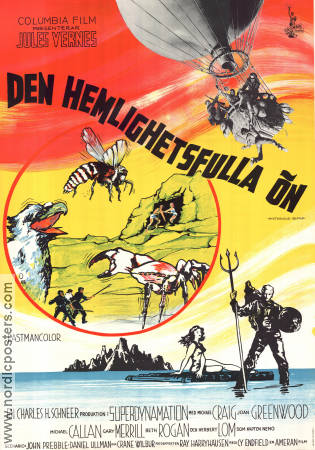 Den hemlighetsfulla ön 1961 poster Michael Craig Joan Greenwood Ray Harryhausen Text: Jules Verne