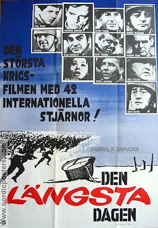 Den längsta dagen 1962 poster Paul Anka Richard Burton Henry Fonda Sean Connery John Wayne Ken Annakin Krig Hitta mer: Nazi