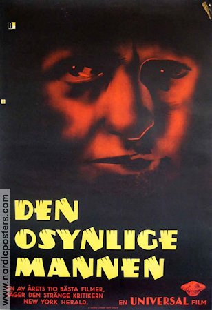 Den osynlige mannen 1933 poster Claude Rains Gloria Stuart James Whale Text: H G Wells