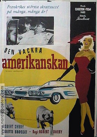 Den vackra amerikanskan 1961 poster Robert Dhéry Bilar och racing