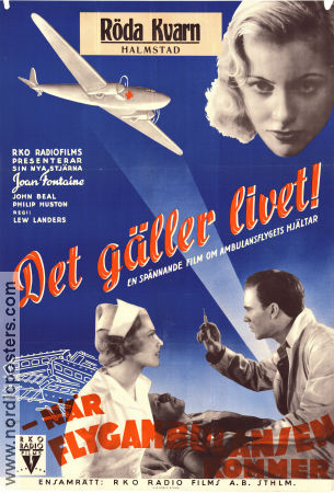 Det gäller livet 1937 poster John Beal Joan Fontaine Phillip Huston Lew Landers Medicin och sjukhus Flyg