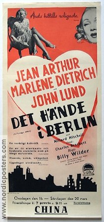 Det hände i Berlin 1948 poster Jean Arthur Marlene Dietrich John Lund Billy Wilder