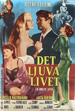 Det ljuva livet 1960 poster Anita Ekberg Marcello Mastroianni Anouk Aimée Federico Fellini Damer