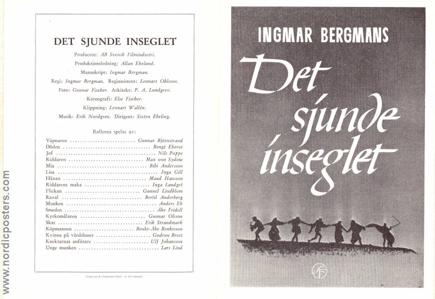 Det sjunde inseglet 1957 poster Max von Sydow Gunnar Björnstrand Nils Poppe Bengt Ekerot Bibi Andersson Inga Gill Gunnel Lindblom Ingmar Bergman