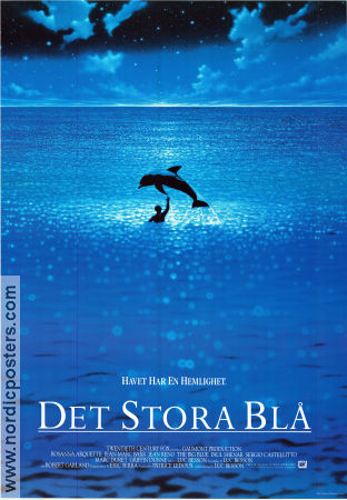 Det stora blå 1988 poster Jean-Marc Barr Rosanna Arquette Jean Reno Luc Besson Fiskar och hajar Dykning