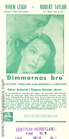 Dimmornas Bro 1940 poster Vivien Leigh Robert Taylor Lucile Watson Mervyn LeRoy Broar Romantik