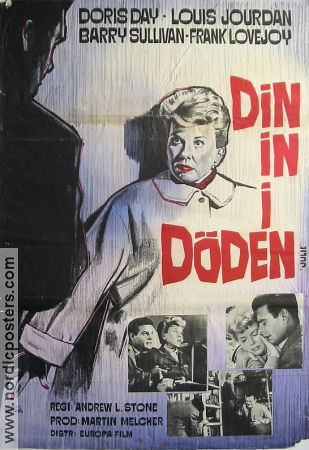 Din in i döden 1956 poster Doris Day Louis Jourdan Barry Sullivan Andrew L Stone Film Noir