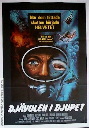 Djävulen i djupet 1974 poster Stephen Boyd David Ladd Chuck Woolery Virginia L Stone Fiskar och hajar Dykning