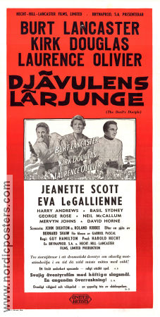 Djävulens lärjunge 1959 poster Burt Lancaster Kirk Douglas Laurence Olivier Guy Hamilton