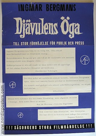 Djävulens öga 1960 poster Jarl Kulle Bibi Andersson Gertrud Fridh Ingmar Bergman