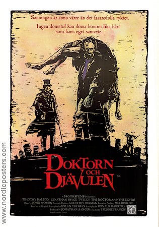 Doktorn och djävulen 1985 poster Timothy Dalton Jonathan Pryce Twiggy Freddie Francis Konstaffischer