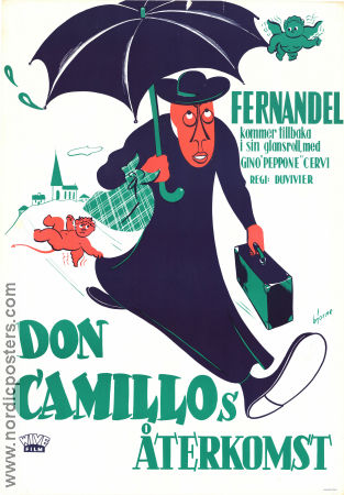 Don Camillos återkomst 1953 poster Fernandel Gino Cervi Arturo Bragaglia Julien Duvivier Religion