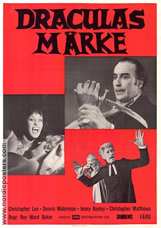 Draculas märke 1970 poster Christopher Lee Dennis Waterman Jenny Hanley Roy Ward Baker Filmbolag: Hammer Films