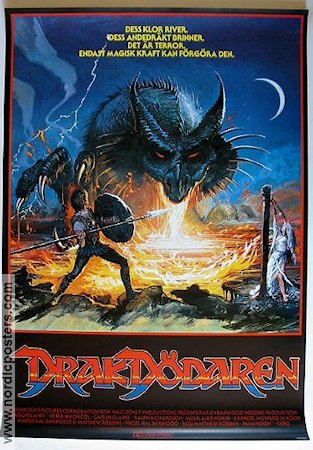 Drakdödaren 1983 poster Peter MacNicol Caitlin Clarke Ralph Richardson Matthew Robbins Dinosaurier och drakar