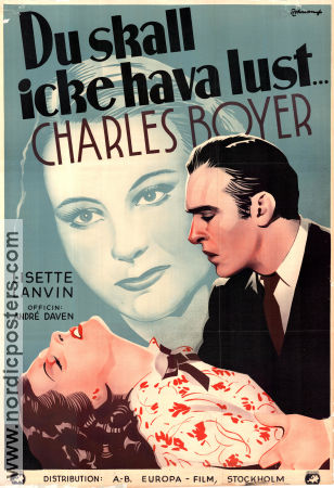 Du skall icke hava lust 1938 poster Charles Boyer Michele Morgan Lisette Lanvin Marc Allégret Eric Rohman art