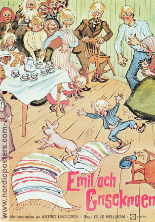 Emil och griseknoen 1972 poster Allan Edwall Björn Gustafson Jan Ohlsson Olle Hellbom Text: Astrid Lindgren Hitta mer: Lönneberga