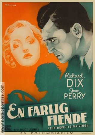 En farlig fiende 1937 poster Richard Dix Joan Perry Bilar och racing