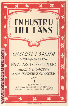 En hustru till låns 1920 poster Maja Cassel Ernst Eklund Lau Lauritzen
