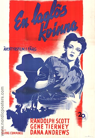 En laglös kvinna 1941 poster Randolph Scott Dana Andrews Gene Tierney Irving Cummings