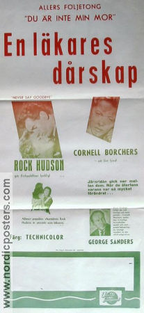 En läkares dårskap 1956 poster Rock Hudson Cornell Borchers George Sanders Jerry Hopper Medicin och sjukhus