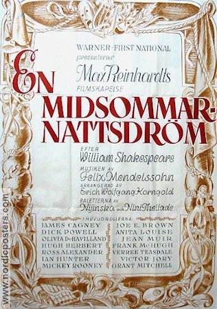 En midsommarnattsdröm 1936 poster James Cagney Olivia de Havilland Text: William Shakespeare