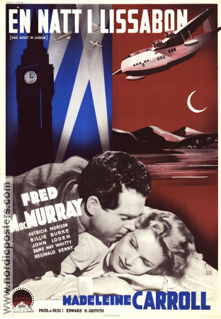 En natt i Lissabon 1941 poster Fred MacMurray Madeleine Carroll Patricia Morison Edward H Griffith