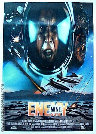 Enemy Mine 1985 poster Dennis Quaid Louis Gossett Jr Brion James Wolfgang Petersen Rymdskepp