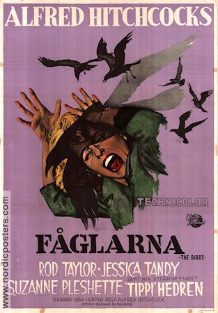 Fåglarna 1963 poster Rod Taylor Tippi Hedren Jessica Tandy Alfred Hitchcock Fåglar