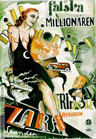 Falska millionären 1931 poster Zarah Leander Fridolf Rhudin Paul Merzbach Art Deco