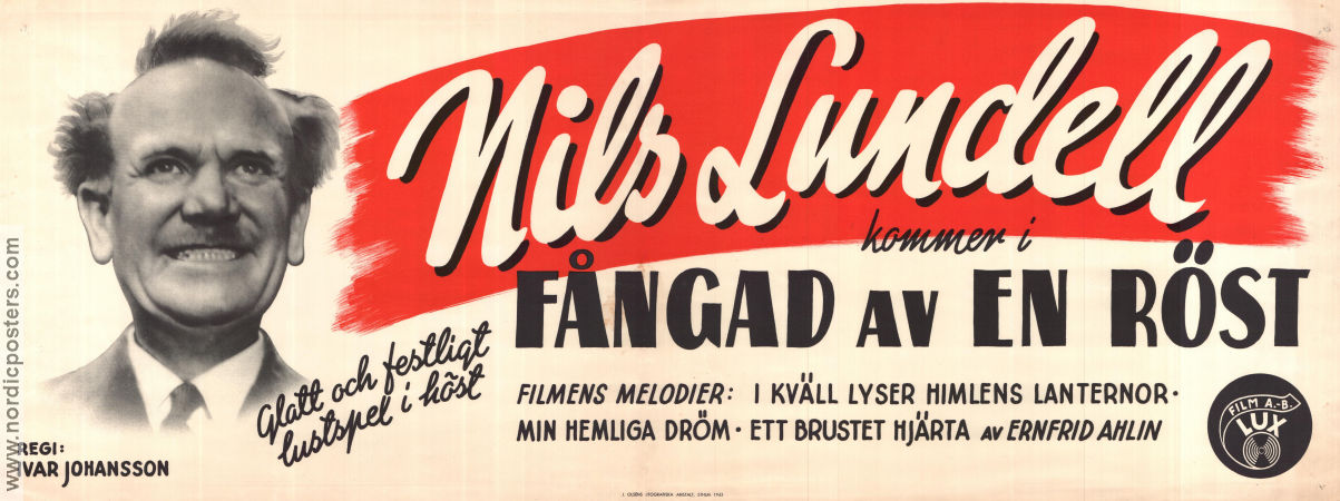 Fångad av en röst 1943 poster Nils Lundell Åke Grönberg Rut Holm Ivar Johansson