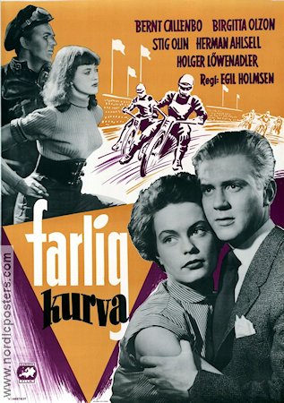 Farlig kurva 1952 poster Bernt Callenbo Birgitta Olzon Holger Löwenadler Egil Holmsen Sport Motorcyklar