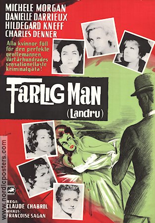 Farlig man 1963 poster Michele Morgan Danielle Darrieux Hildegard Knef Claude Chabrol Text: Francoise Sagan