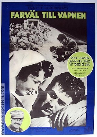 Farväl till vapnen 1958 poster Rock Hudson Jennifer Jones Text: Ernest Hemingway Medicin och sjukhus Krig