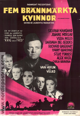 Fem brännmärkta kvinnor 1960 poster Van Heflin Silvana Mangano Jeanne Moreau Martin Ritt Krig