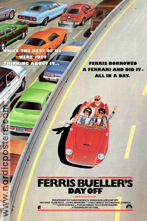 Ferris Bueller´s Day Off 1986 poster Matthew Broderick Jeffrey Jones John Hughes Skola Bilar och racing