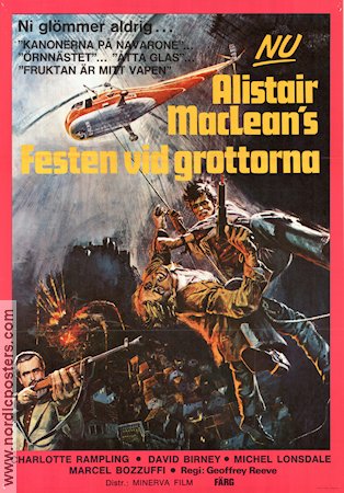 Festen vid grottorna 1974 poster Charlotte Rampling Geoffrey Reeve Text: Alistair Maclean