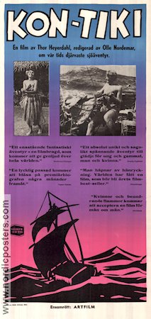 Filmen om Kon-Tiki 1950 poster Herman Watzinger Erik Hesselberg Thor Heyerdahl Norge Dokumentärer Skepp och båtar