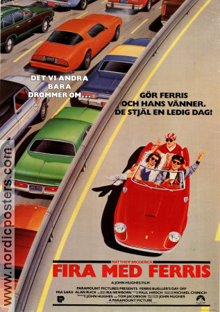 Fira med Ferris 1986 poster Matthew Broderick Alan Ruck Mia Sara Jeffrey Jones John Hughes Skola Bilar och racing