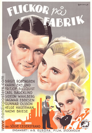 Flickor på fabrik 1935 poster Birgit Rosengren Karin Ekelund Carl Barcklind Fritiof Billquist Sölve Cederstrand Eric Rohman art