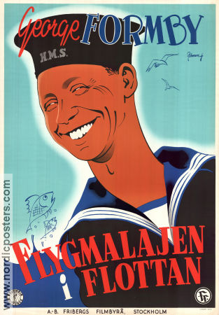 Flygmalajen i flottan 1944 poster George Formby Anne Firth Reginald Purdell Marcel Varnel Eric Rohman art