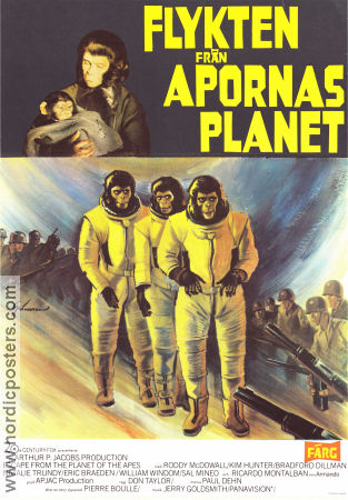 Flykten från apornas planet 1971 poster Roddy McDowall Kim Hunter Bradford Dillman Don Taylor