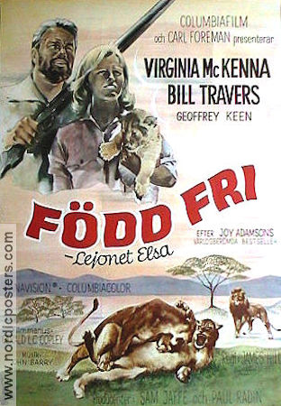 Född fri lejonet Elsa 1964 poster Virginia McKenna Bill Travers James Hill Text: Joy Adamson Katter