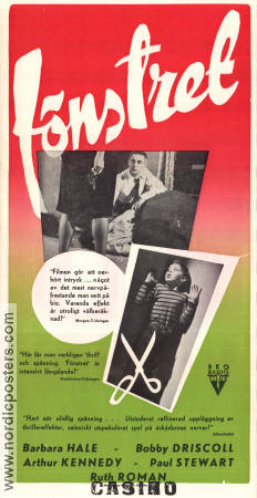 Fönstret 1949 poster Barbara Hale Bobby Driscoll Arthur Kennedy Ted Tetzlaff Film Noir