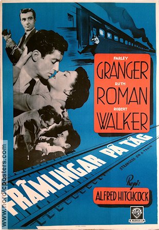 Främlingar på tåg 1944 poster Farley Granger Ruth Roman Alfred Hitchcock Tåg